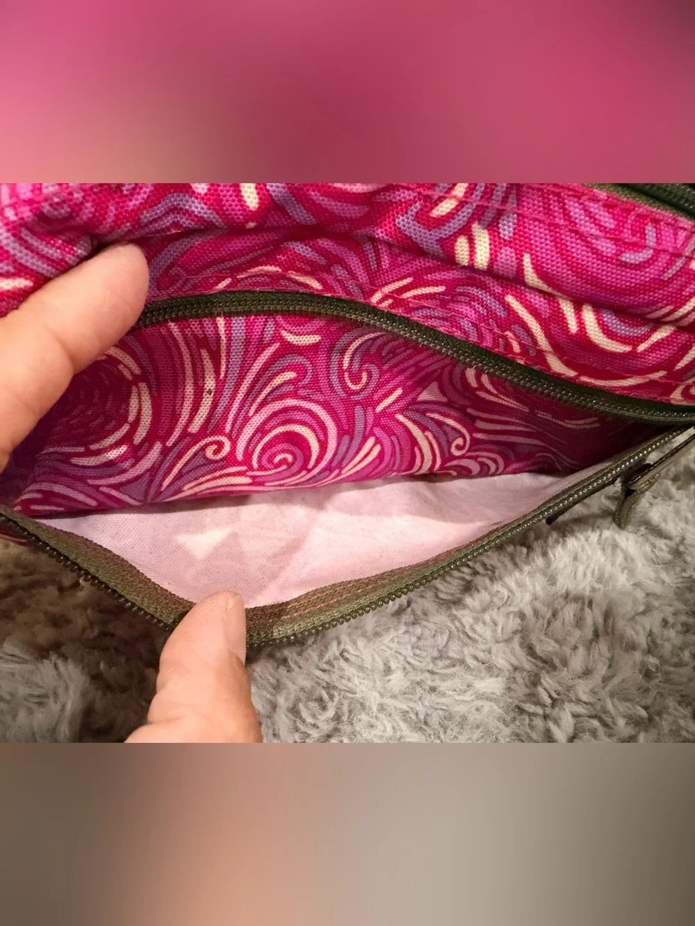L.L. Bean Vintage Pink Swirl Zippered Pencil Pouch